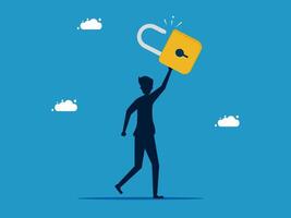 a man is holding a padlock and walking away from it vector