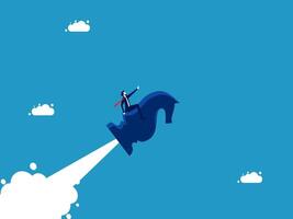 businessman riding on a rocket with clouds in the background vector
