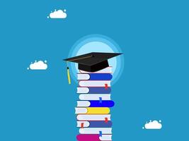 a graduation cap is on top of a stack of books vector