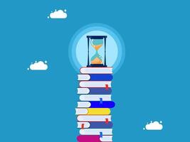 an hourglass is sitting on top of a stack of books vector