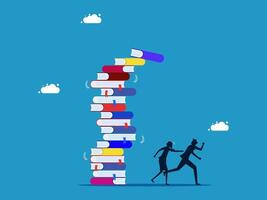 two people running away from a stack of books vector