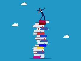 standing on top of stack of books vector