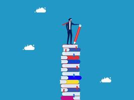 a businessman standing on top of stack of books vector