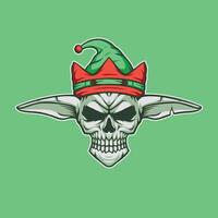 An elf skull with long ears wearing a hat vector