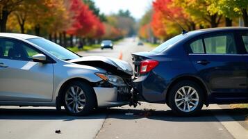 two cars that have been damaged in a collisions. photo