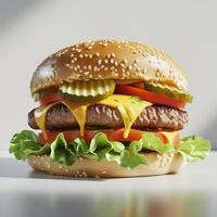 A Mouthwatering Burger Packed With Juicy Meat Melted Cheese And Crisp Salad Shown From Front Angle Background photo