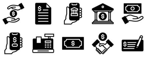Bill and Payment Method Icon Set Secure Solid Style Collection for Transactions vector