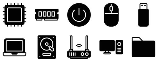 Computer Icon Set Modern Solid Style Collection for Technology and Innovation vector