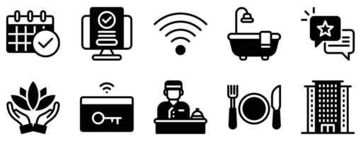 Accommodation Icon Set Comfortable Solid Style Collection for Hospitality and Lodging vector