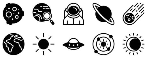 Space Icon Set Futuristic Solid Style Collection for Astronomy and Exploration vector