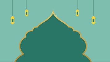 Islamic Ramadan Background with Lanterns and Green Arch Design vector