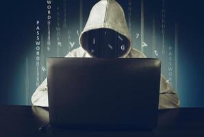 Hacker using laptop. Hacking the Internet photo