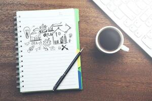 Sketching good ideas with coffee and keyboard photo