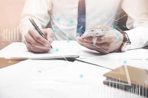 businessman working in office network background photo