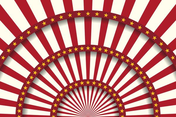 Abstract festive striped background. Circus stage with stars. illustration