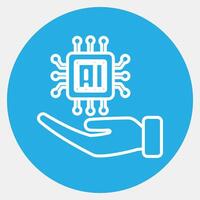 Icon ai in hand. Artificial intelligance elements. Icon in blue round style. vector
