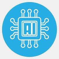 Icon ai processor. Artificial intelligence elements. Icon in blue round style. vector