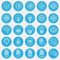 Icon set of artificial intelligence. Artificial intelligence elements. Icon in blue round style. vector