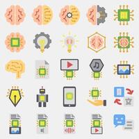 Icon set of artificial intelligence. Artificial intelligence elements. Icon in flat style. vector
