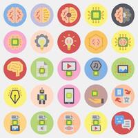 Icon set of artificial intelligence. Artificial intelligence elements. Icon in color mate style. vector