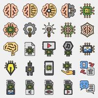Icon set of artificial intelligence. Artificial intelligence elements. Icon in filled line style. vector
