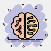 Icon brain circuit. Artificial intelligence elements. Icon in comic style. vector
