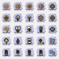 Icon set of artificial intelligence. Artificial intelligence elements. Icon in comic style. vector
