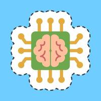 Cutting line sticker artificial brain. Artificial intelligence elements. vector