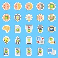 Cutting line sticker set of artificial intelligence. Artificial intelligence elements. vector