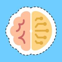 Cutting line sticker brain circuit. Artificial intelligence elements. vector