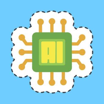 Cutting line sticker ai processor. Artificial intelligence elements. vector