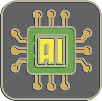 Icon ai processor. Artificial intelligence elements. Icon in embossed style. vector