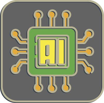 Icon ai processor. Artificial intelligence elements. Icon in embossed style.