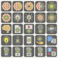 Icon set of artificial intelligence. Artificial intelligence elements. Icon in embossed style. vector