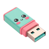 Cute icon 3d render, A USB flash drive isolated on a transparent background png