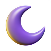 Purple crescent moon, 3d render, isolated on a transparent background png