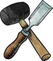 Chisel and mallet icon watercolor illustration vector