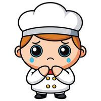 a cartoon chef crying with his hands on his vector