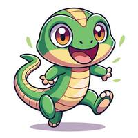 a cartoon green lizard running and smiling vector