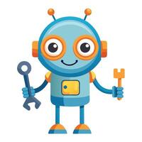cartoon robot holding a wrench and a wrench vector