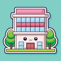 a cartoon building with a face and vector