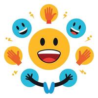 a smiley face surrounded by many hands and faces vector
