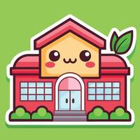 a sticker of a school building with a green leaf vector