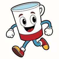 a cartoon cup running with a smile on its face vector