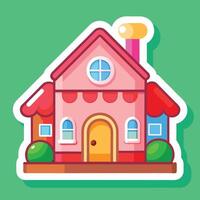 a cartoon house with a pink roof and windows vector