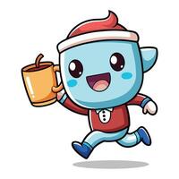 a cartoon elf running with a mug of coffee vector