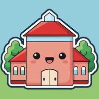 a cartoon house with a smiley face and a tree vector