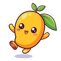 a cartoon lemon character running with a leaf on its vector