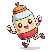 cartoon character of a bottle of milk running vector
