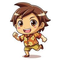 a cartoon boy running with a flowe vector
